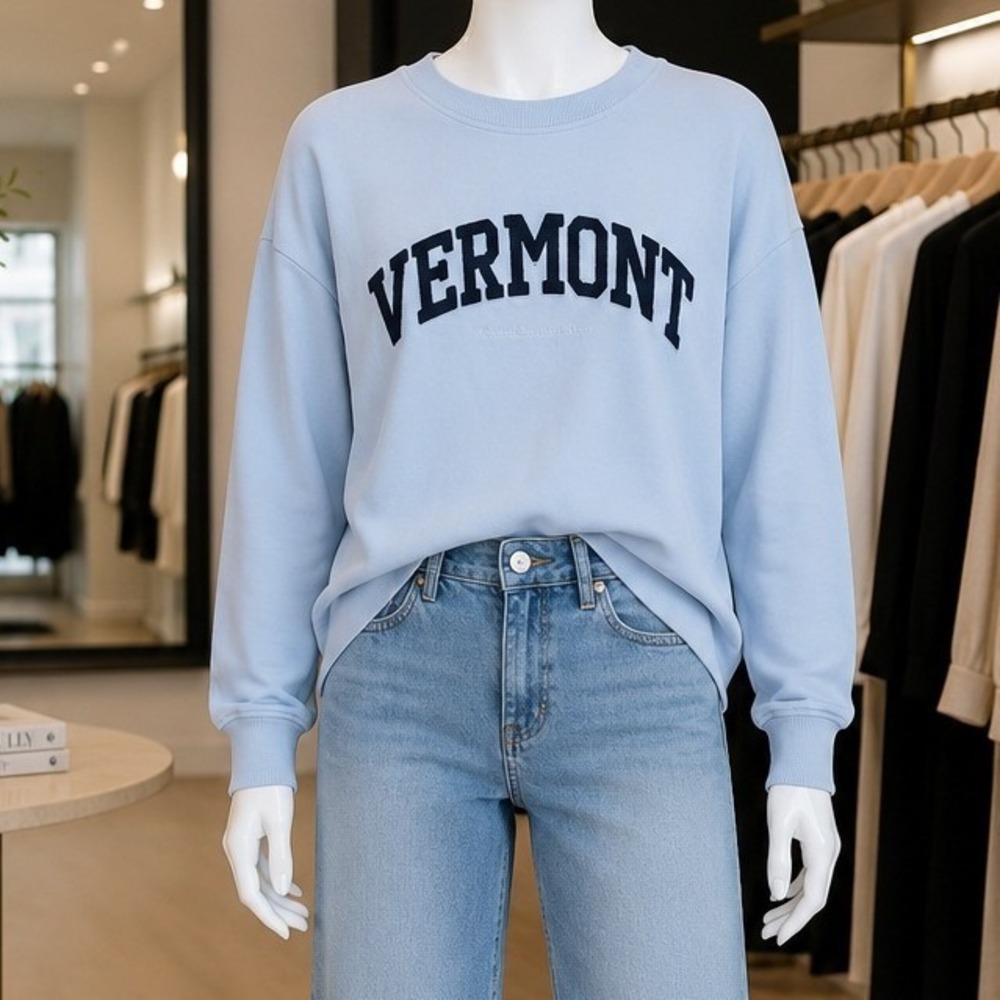 H&M Women Sweatshirt Vermont Graphic Light Blue Collegiate Large
